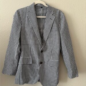 NWT J. Crew Black and White Gingham Blazer Navy Blue